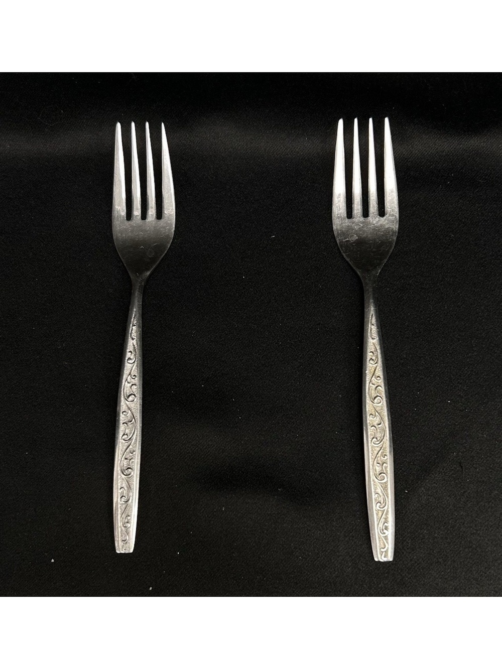 Stainless Korea Flatware Floral Pattern 2pc Salad / Desert Fork